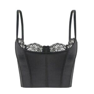 MESHKI Black Lake Lace Cami Crop Satin Corset Bustier Top Dark Goth - Size XS